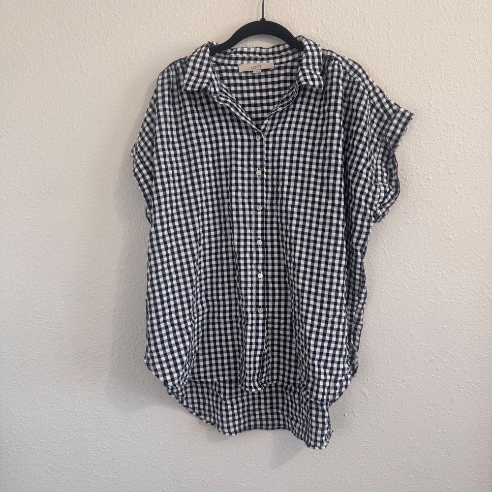 LOFT Woman's Size XL Black White Gingham Shirt Cottagecore Cabincore